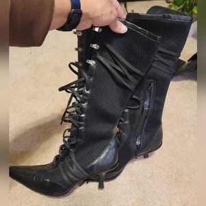 Black Pointed Lace Up Boots
